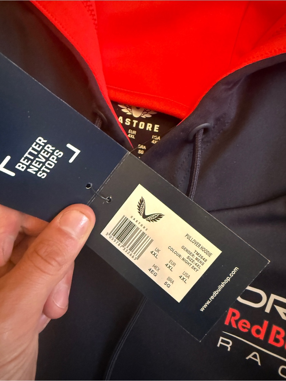 Red Bull Racing Mens Navy and Red Hoodie - Picture 4 of 9